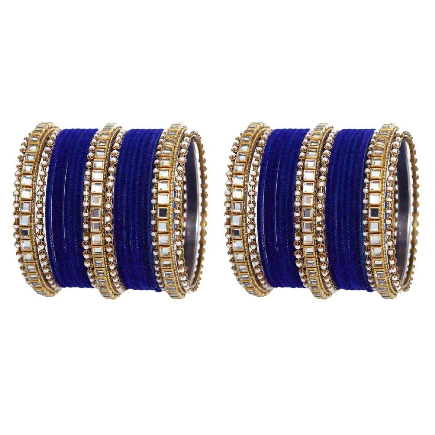 T4 Jewels Stones Studded Latest Fashion Jewellery Kundan Glossy Velvet Metal Bangles Set - 105NO Blue All Bangle Sets T4 Jewels