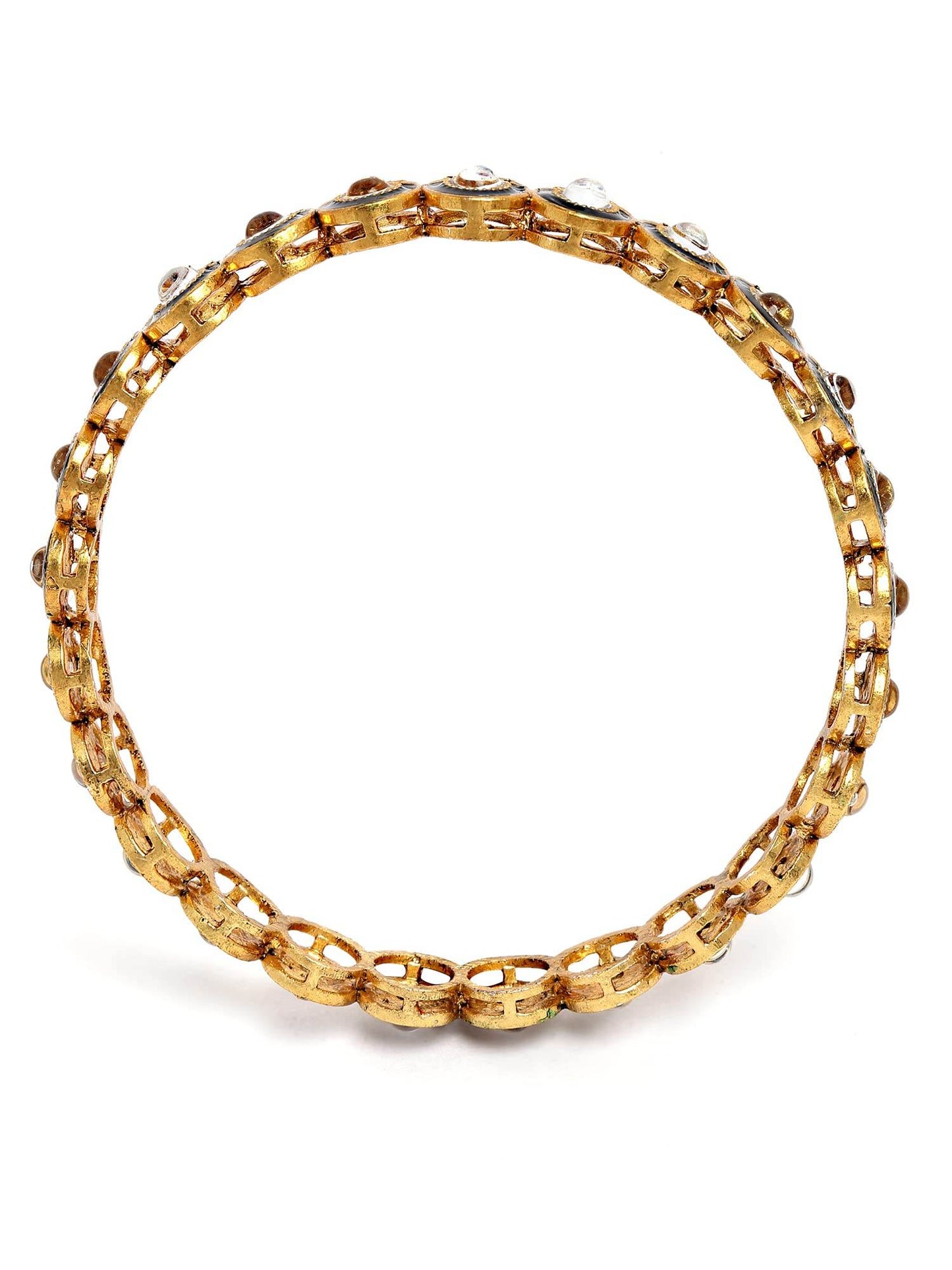 T4 Jewels Set of 4 Antique Gold Plated Green Kundan Rajwadi Bangles for Women T4 Jewels