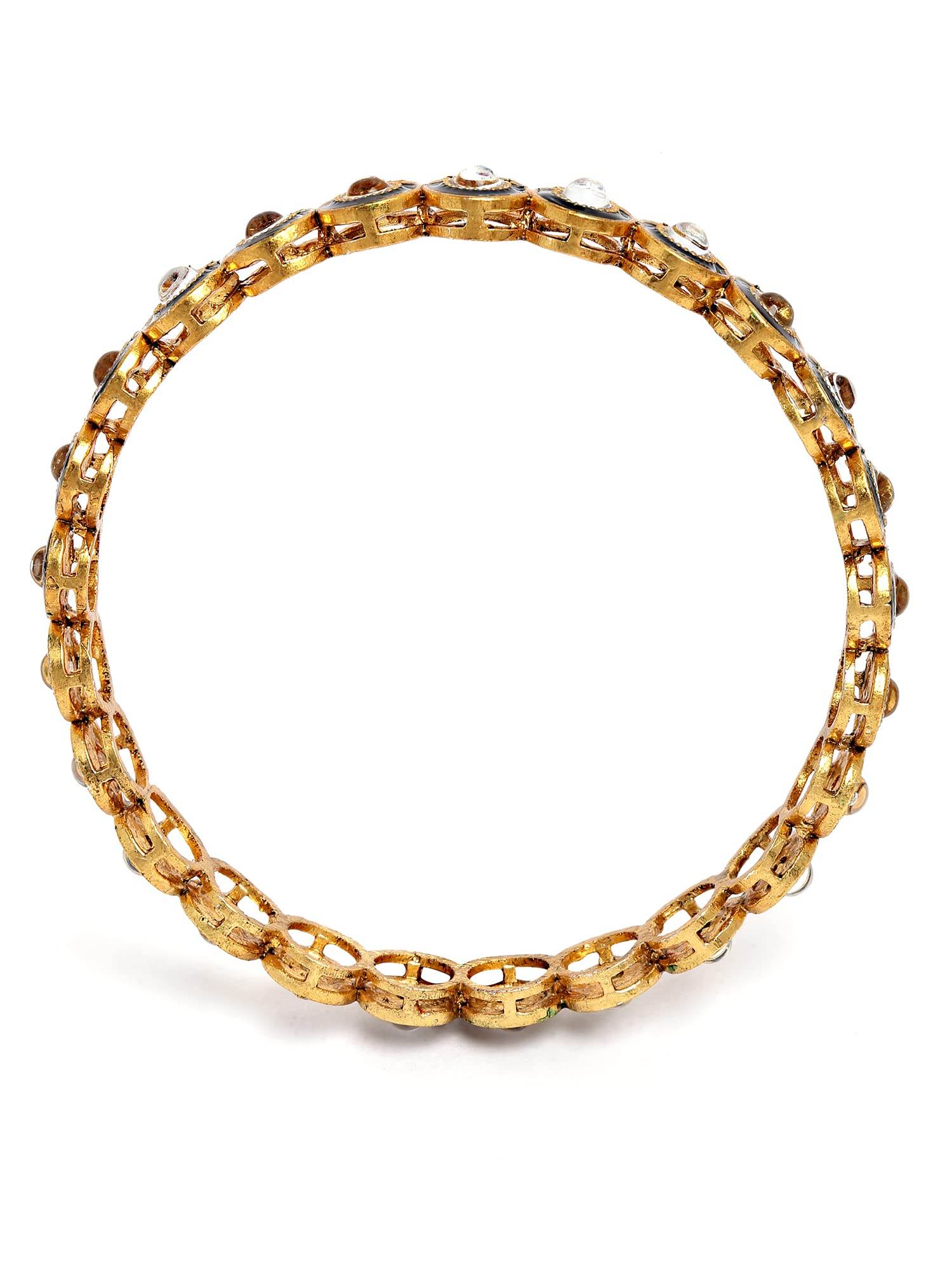 T4 Jewels Set of 4 Antique Gold Plated Green Kundan Rajwadi Bangles for Women T4 Jewels