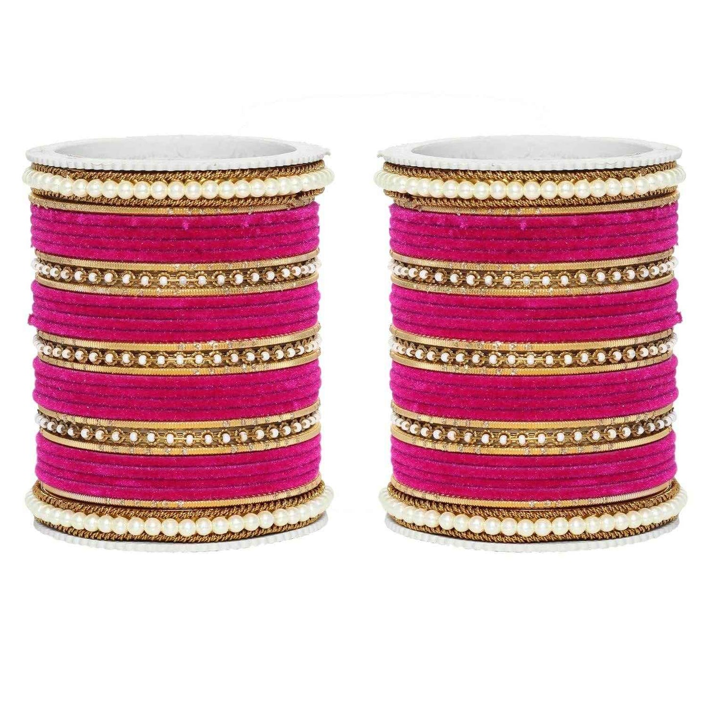 T4 Jewels Glossy Finish Beads Studded Latest Fashion Jewellery Stylish Bangles Set - 104NO Magenta All Bangle Sets T4 Jewels