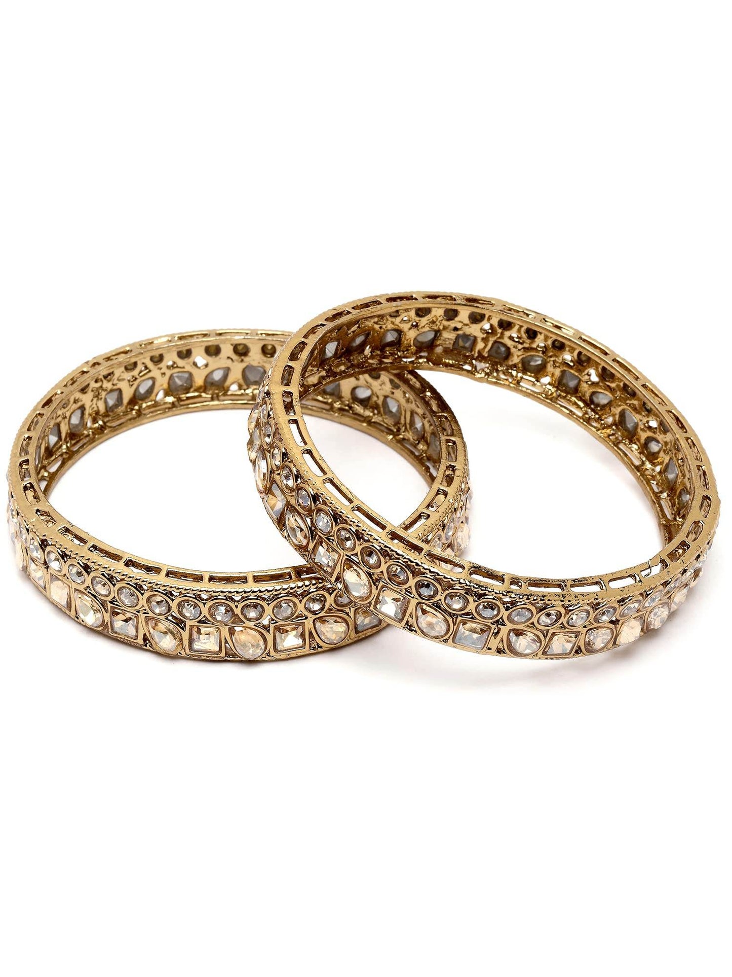 T4 Jewels Set of 2 Golden Kundan Studded Antique Gold Plated Bangles for Women T4 Jewels