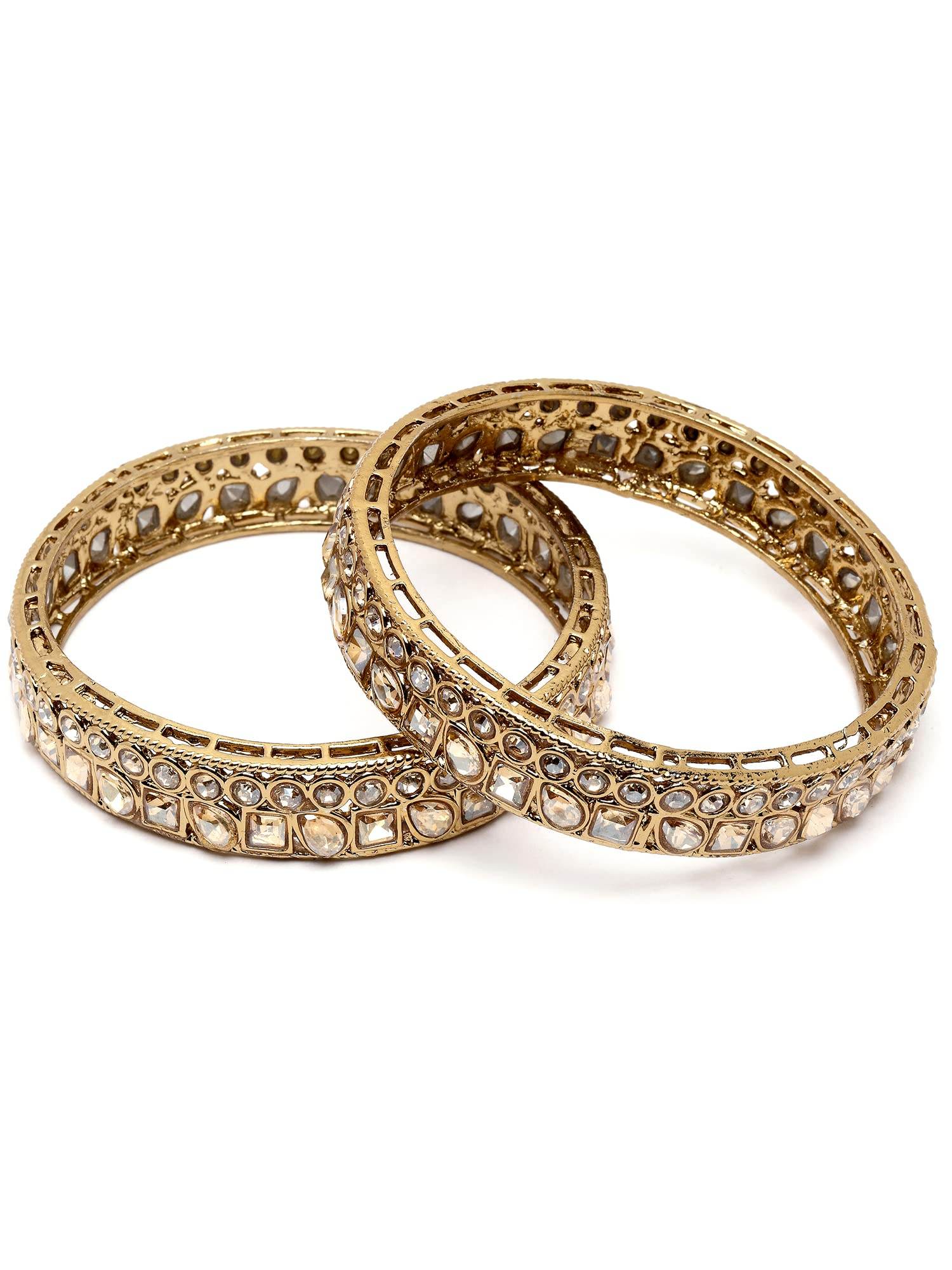 T4 Jewels Set of 2 Golden Kundan Studded Antique Gold Plated Bangles for Women T4 Jewels
