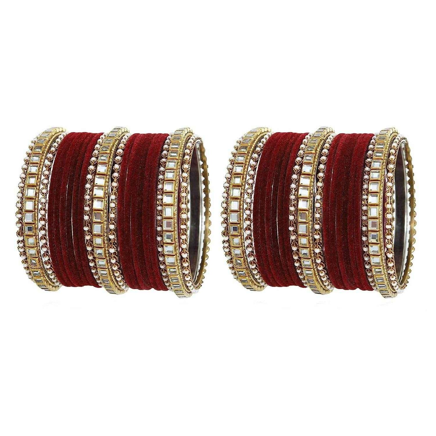 T4 Jewels Stones Studded Latest Fashion Jewellery Kundan Glossy Velvet Metal Bangles Set - 105NO Maroon All Bangle Sets T4 Jewels