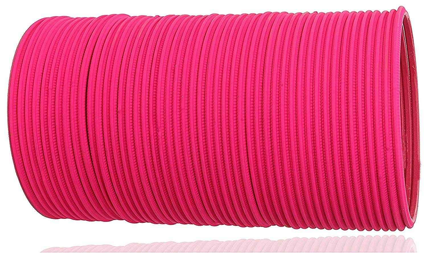 T4 Jewels Matte Desighn Neon Colour Branded Bangles Set For Women And Girls - (Pack Of 48 Bangles) - BD Magenta Metal Bangles T4 Jewels