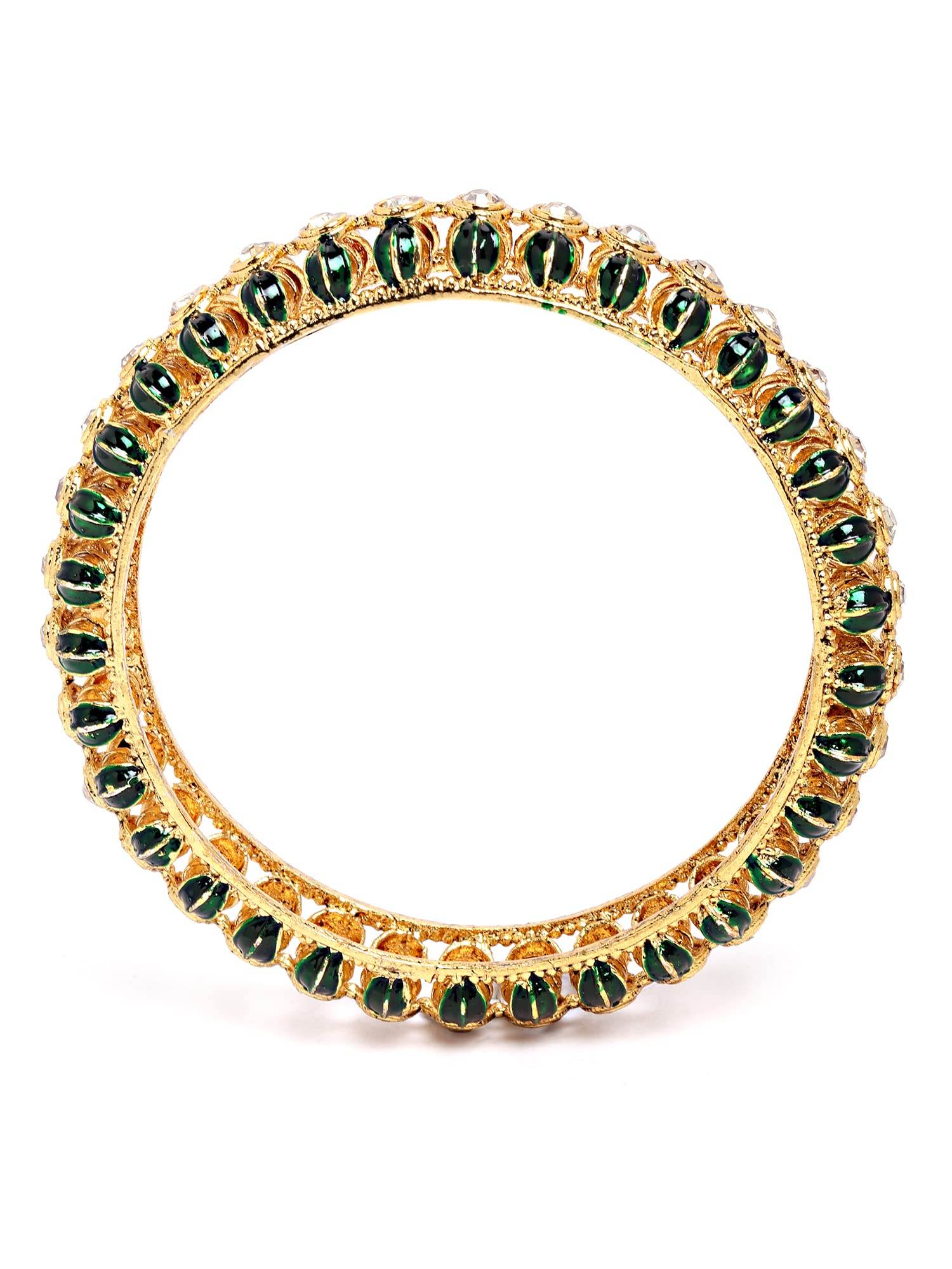 T4 Jewels Set of 2 Antique Gold Plated Green Kundan Rajwadi Bangles for Women T4 Jewels