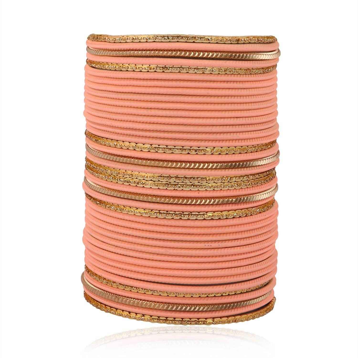 T4 Jewels Beautiful Matte Textured Red/Blue/Yellow/Green/Pink/Orange Colour Metal Bangles Set - 87NO Peach All Bangle Sets T4 Jewels