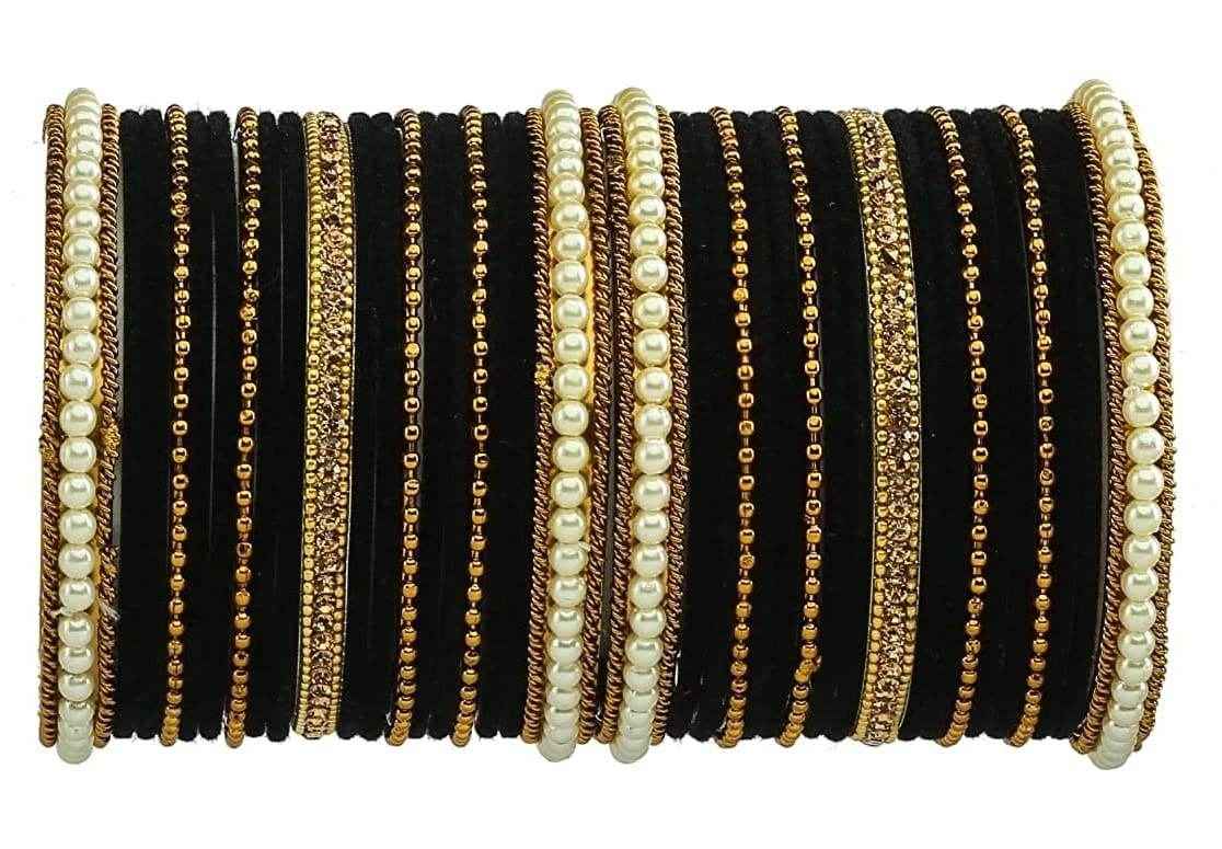 T4 Jewels Gold Plated Beautiful Fashion Jewellery Brass Metal Bangles Set(Set For 2 Hand) - 61NO Black All Bangle Sets T4 Jewels