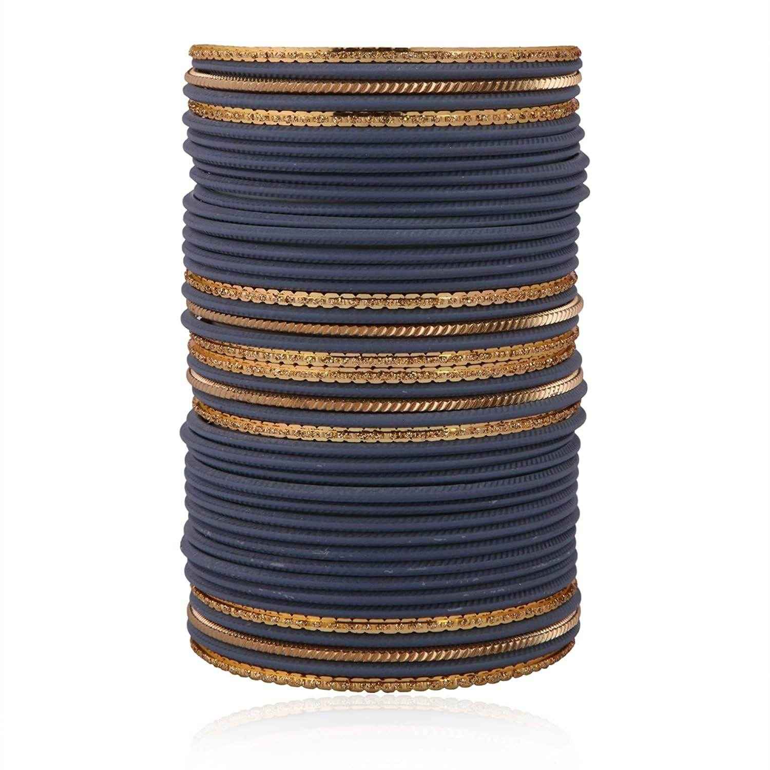 T4 Jewels Beautiful Matte Textured Red/Blue/Yellow/Green/Pink/Orange Colour Metal Bangles Set - 87NO Grey All Bangle Sets T4 Jewels