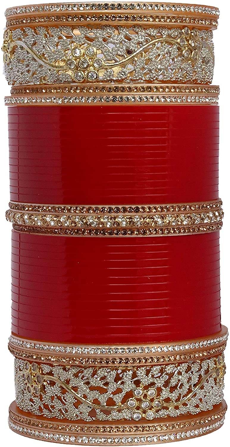 T4 Jewels RED GOLDEN BRIDAL CHUDA WITH AD DESIGNER KADAS GIVING AN ELEGANT LOOK T4 Jewels