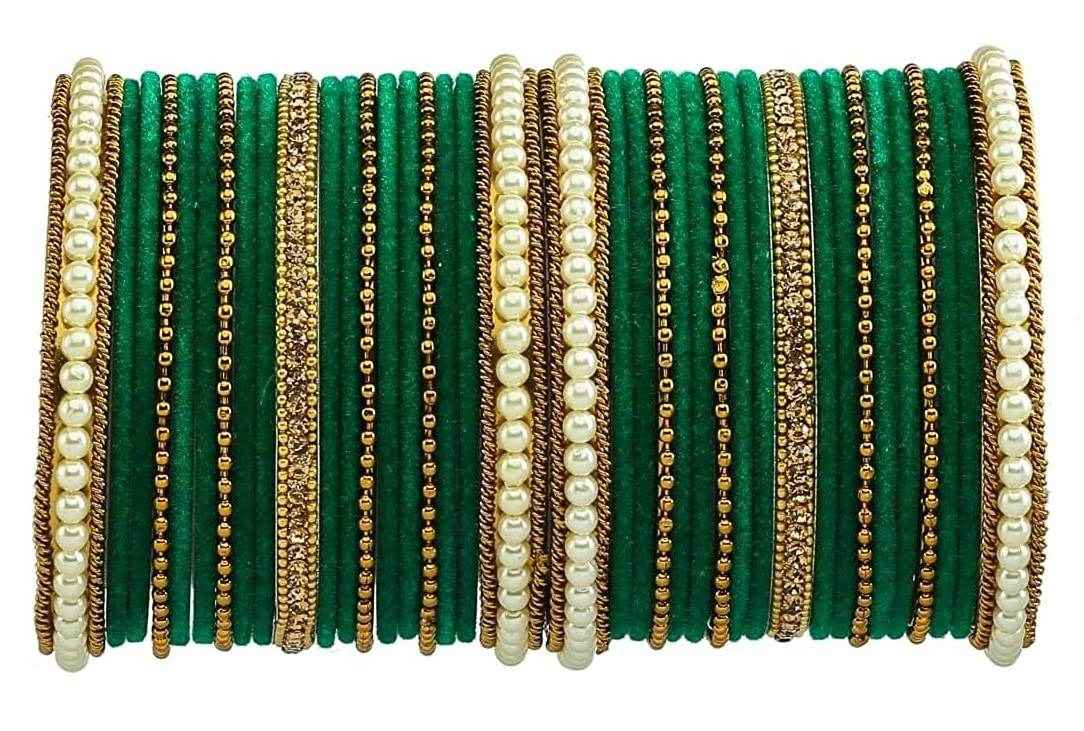 T4 Jewels Gold Plated Beautiful Fashion Jewellery Brass Metal Bangles Set(Set For 2 Hand) - 61NO Green All Bangle Sets T4 Jewels
