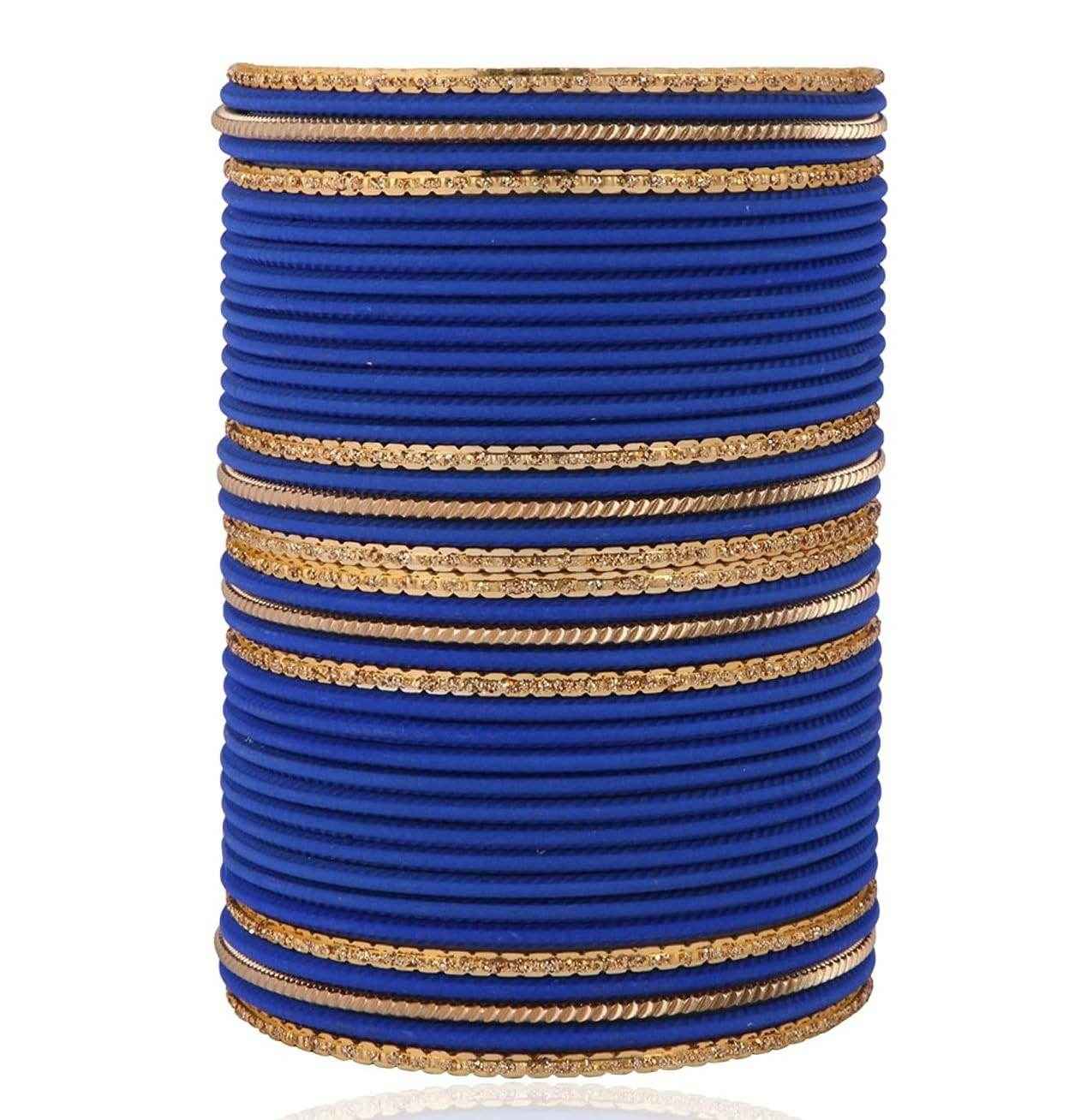 T4 Jewels Beautiful Matte Textured Red/Blue/Yellow/Green/Pink/Orange Colour Metal Bangles Set - 87NO Blue All Bangle Sets T4 Jewels