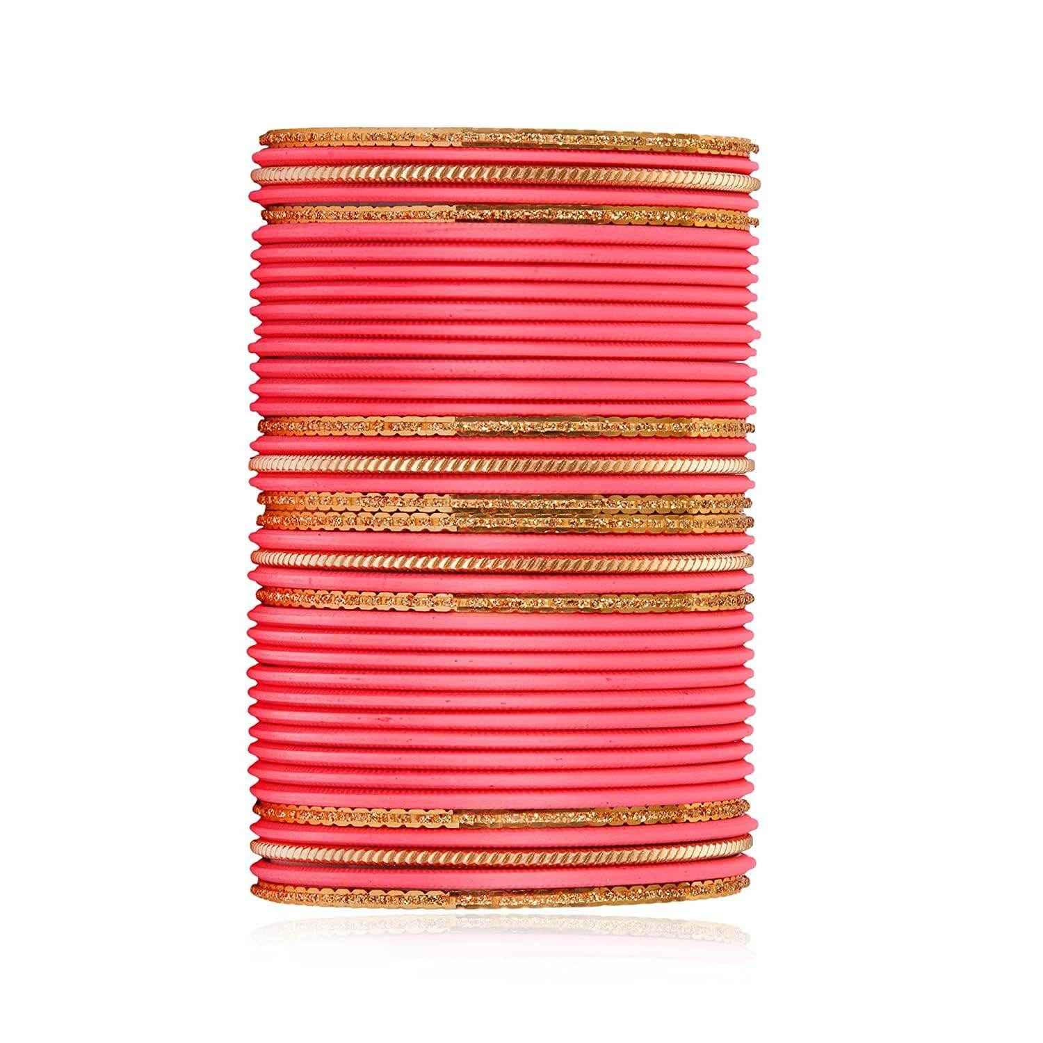 T4 Jewels Beautiful Matte Textured Red/Blue/Yellow/Green/Pink/Orange Colour Metal Bangles Set - 87NO Gajri All Bangle Sets T4 Jewels