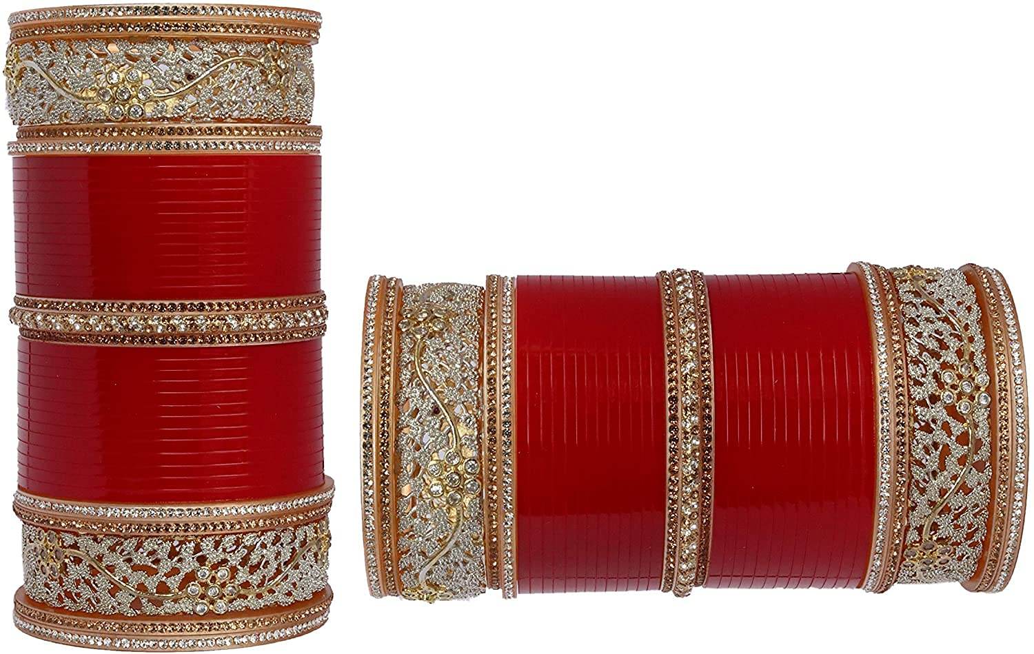 T4 Jewels RED GOLDEN BRIDAL CHUDA WITH AD DESIGNER KADAS GIVING AN ELEGANT LOOK T4 Jewels