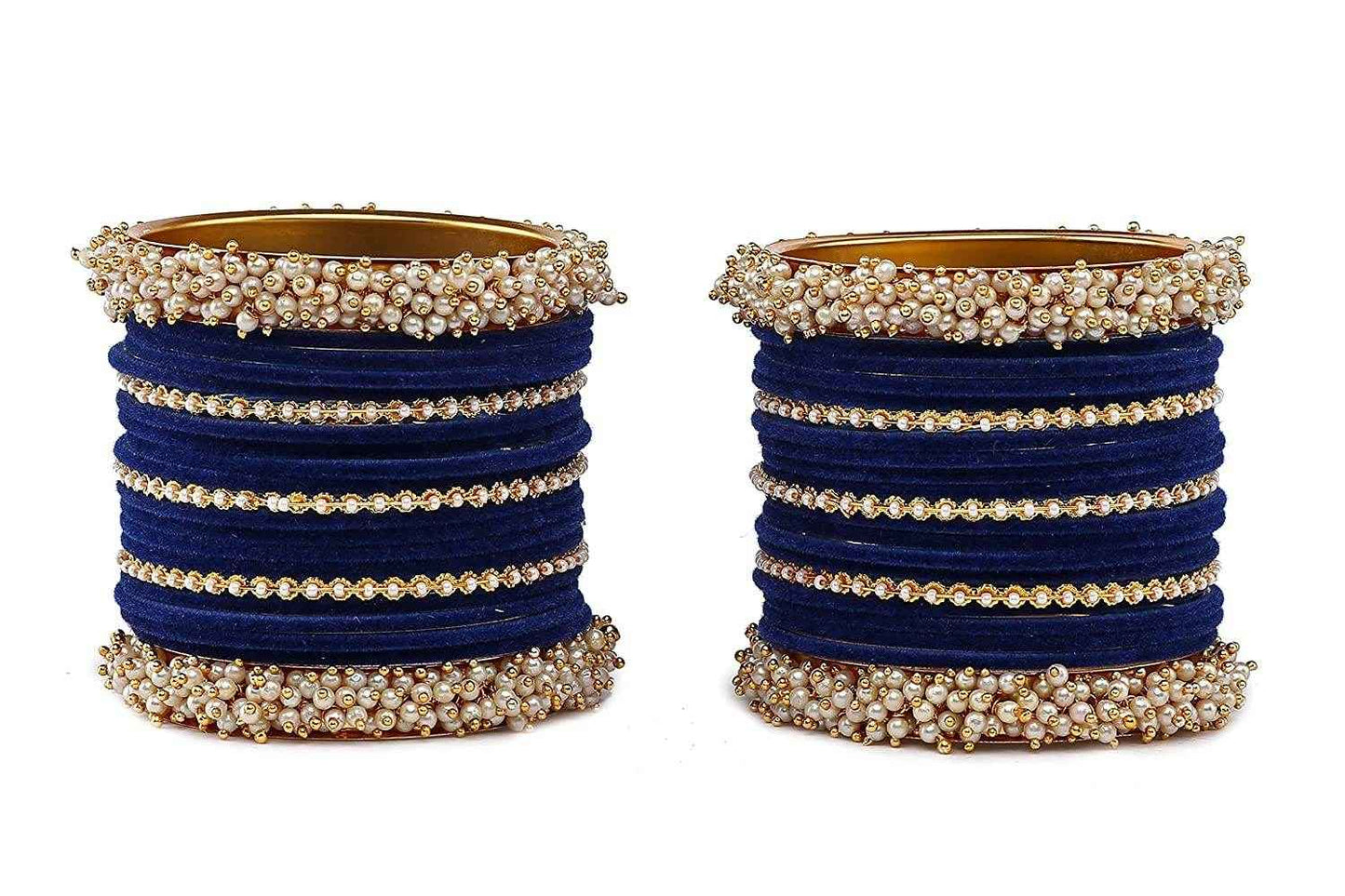 T4 Jewels Stylish Latest Collection Fashion Jewellery Pearl And Stone Glossy Finished Metal Bangles Set - 70NO All Bangle Sets T4 Jewels