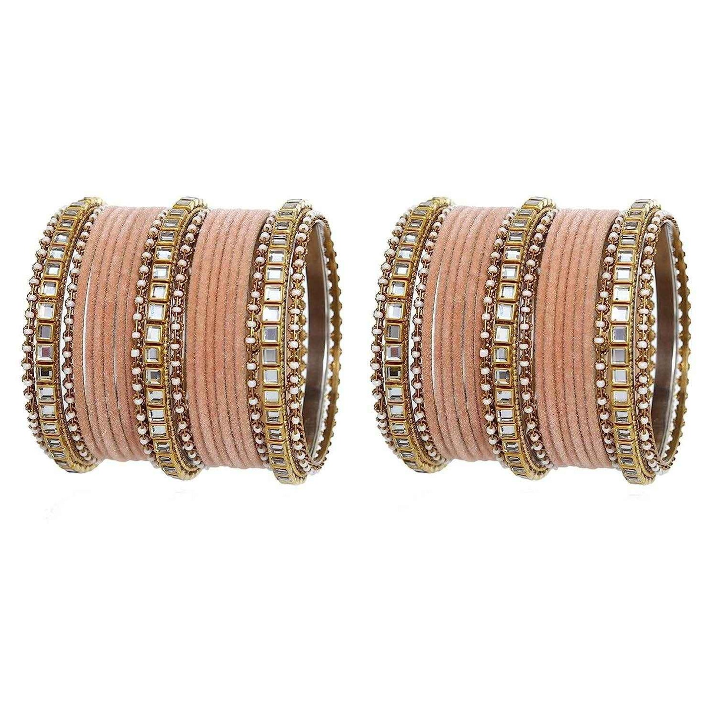T4 Jewels Stones Studded Latest Fashion Jewellery Kundan Glossy Velvet Metal Bangles Set - 105NO Baby Pink All Bangle Sets T4 Jewels