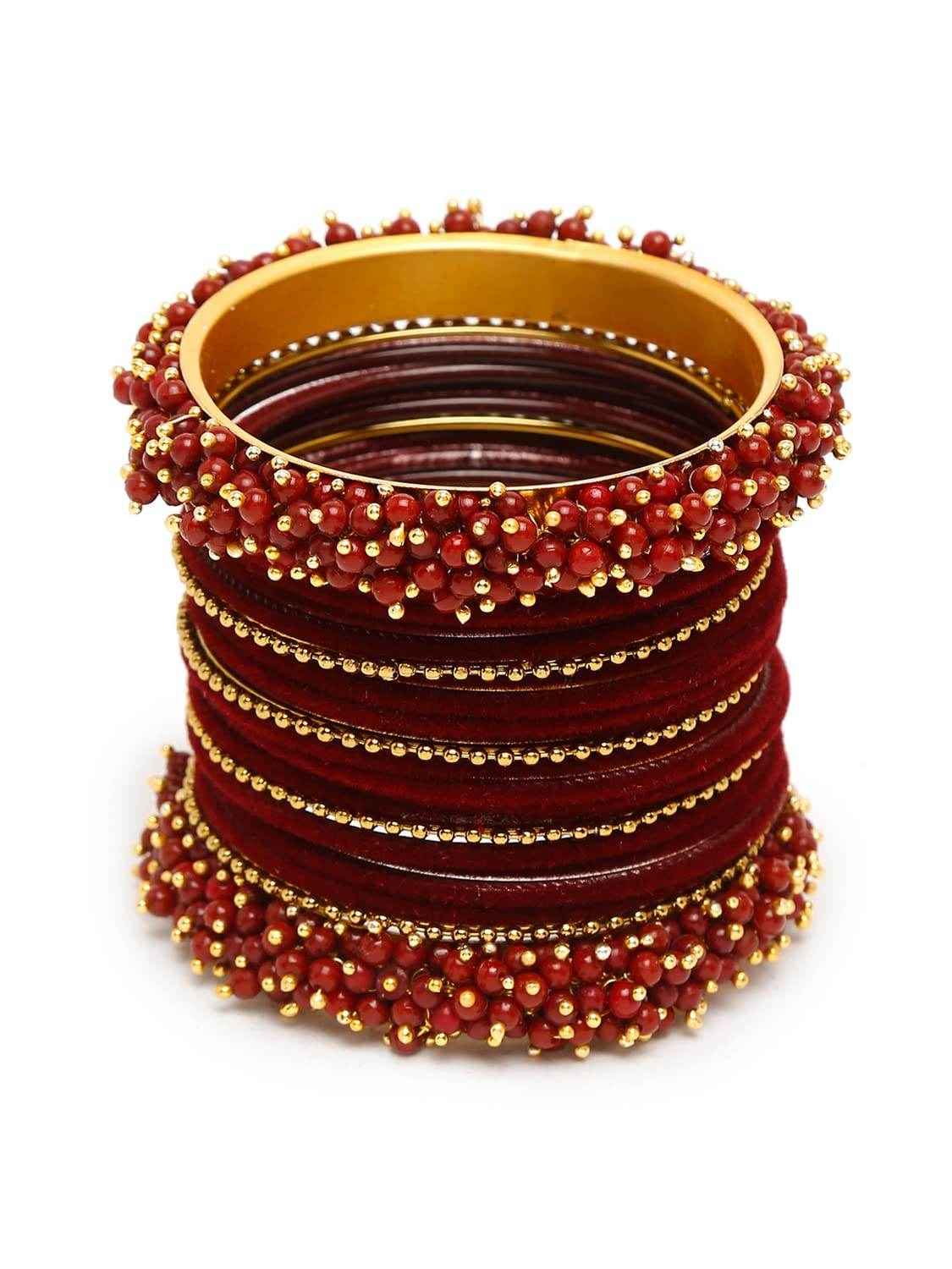 T4 Jewels Fashion Latest Gold Plated Set of 23 Stylish Traditional Bangle for Women - 4NO Maroon All Bangle Sets T4 Jewels