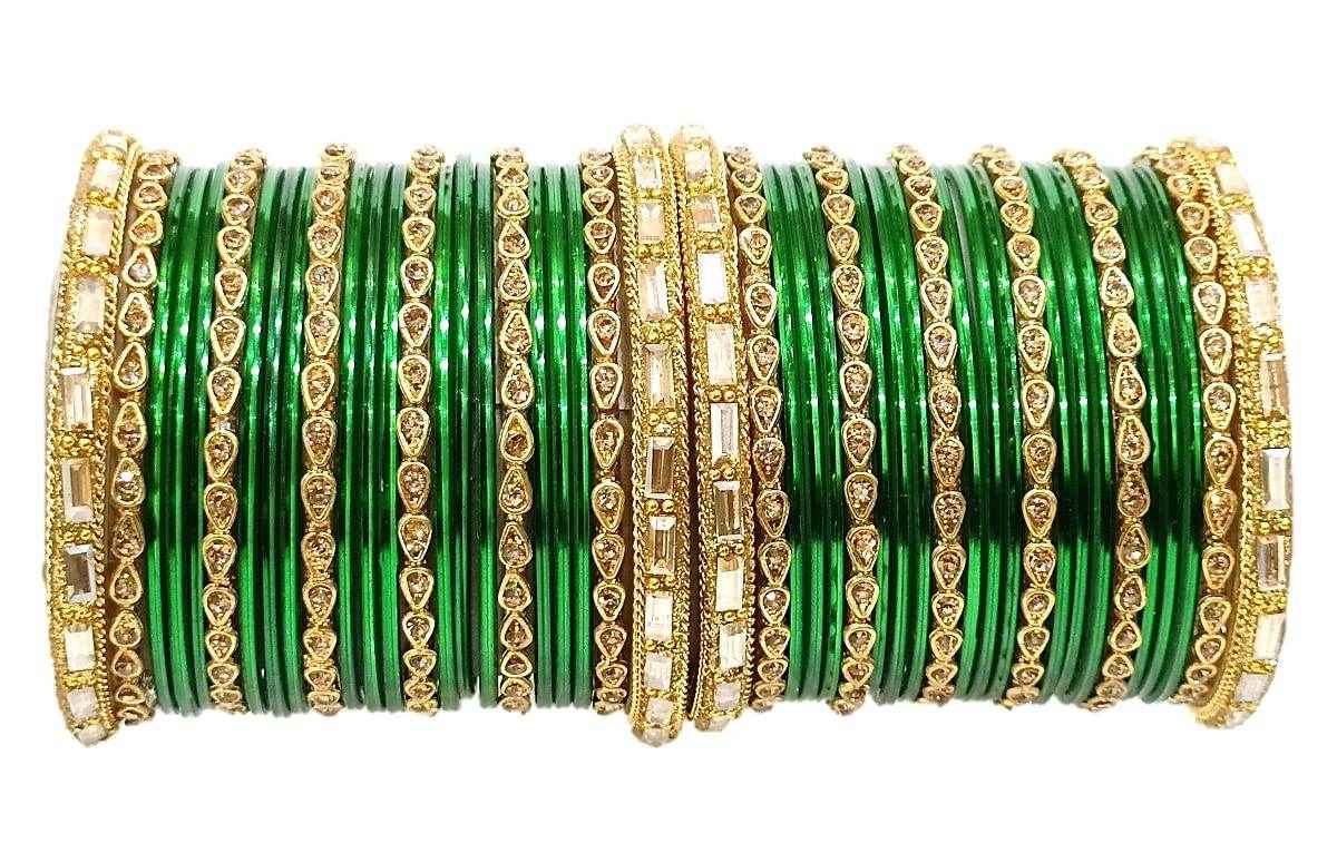 T4 Jewels 18k Gold Plated Drop Design Beautiful Stylish Fashion Jewellery Glass Bangles Set - 78NO Green All Bangle Sets T4 Jewels