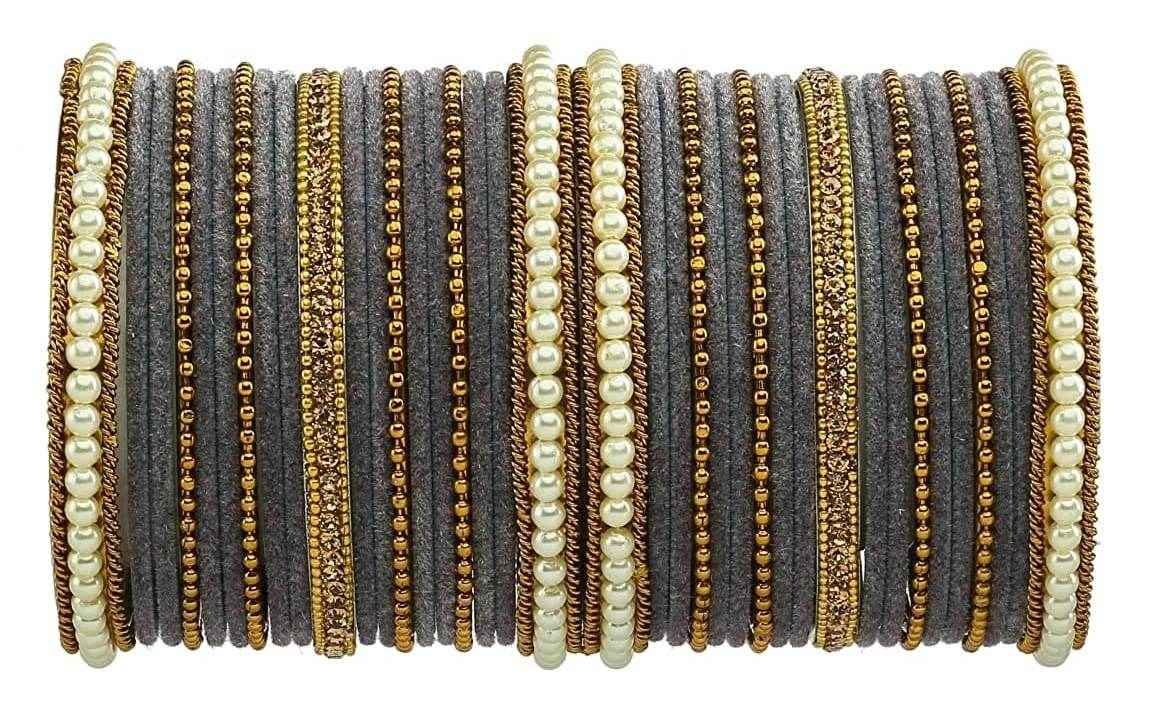 T4 Jewels Gold Plated Beautiful Fashion Jewellery Brass Metal Bangles Set(Set For 2 Hand) - 61NO Grey All Bangle Sets T4 Jewels