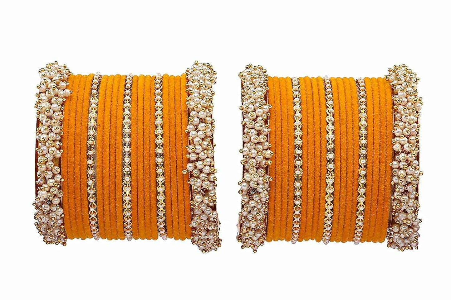T4 Jewels Stylish Latest Collection Fashion Jewellery Pearl And Stone Glossy Finished Metal Bangles Set - 70NO Haldi All Bangle Sets T4 Jewels