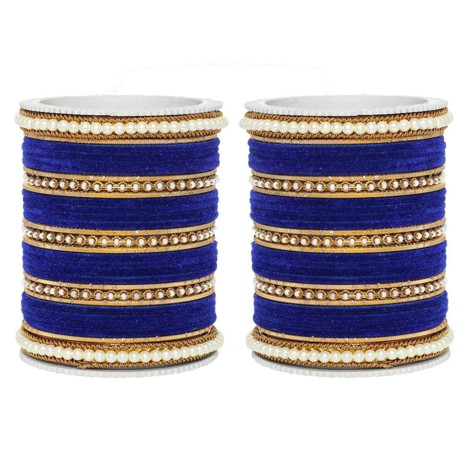 T4 Jewels Glossy Finish Beads Studded Latest Fashion Jewellery Stylish Bangles Set - 104NO Blue All Bangle Sets T4 Jewels