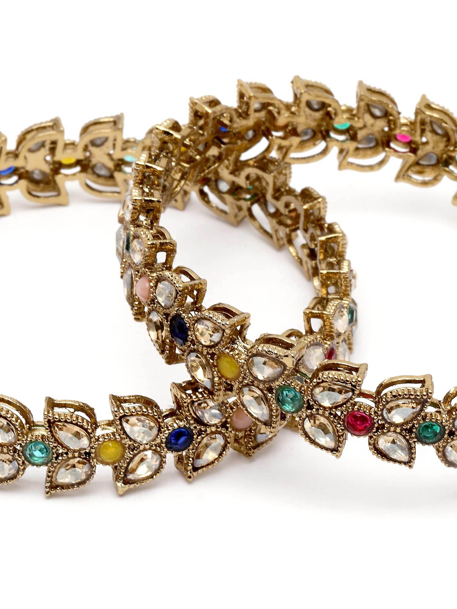 T4 Jewels Set of 2 Antique Gold Plated Multicolor Kundan Rajwadi Bangles for Women T4 Jewels