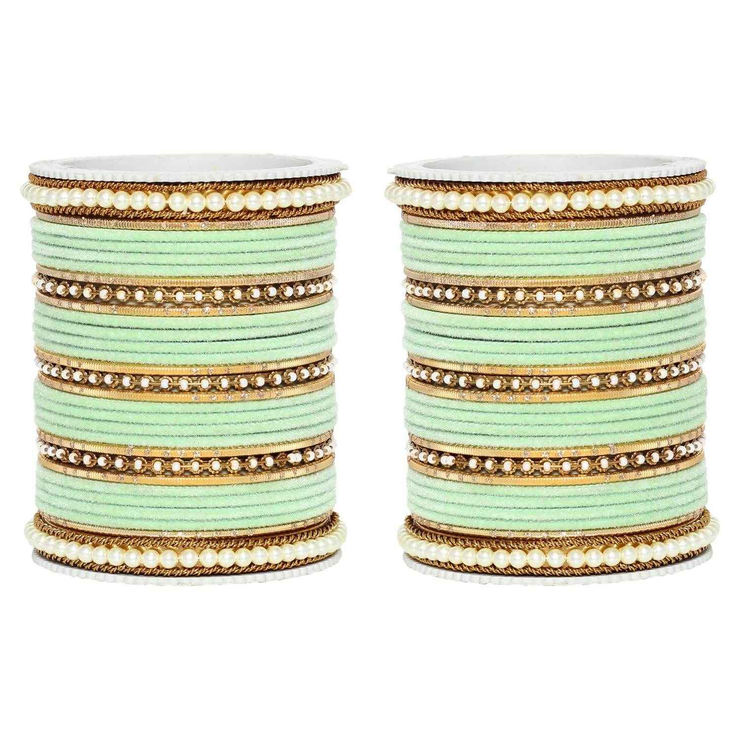 T4 Jewels Glossy Finish Beads Studded Latest Fashion Jewellery Stylish Bangles Set - 104NO Pista All Bangle Sets T4 Jewels