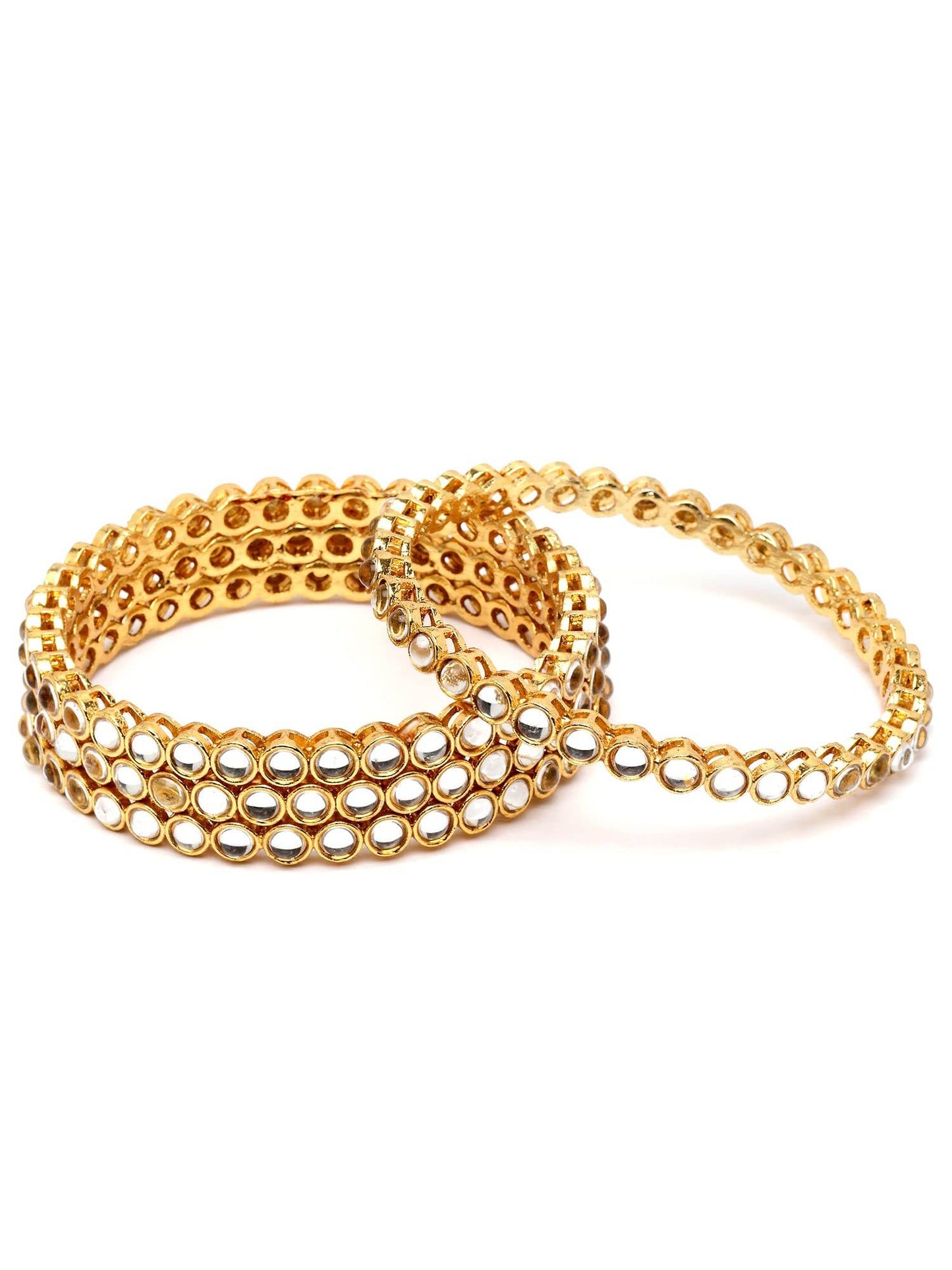 T4 Jewels Set of 4 Gold Plated Round Shape White Kundan Studded Bangles for Women T4 Jewels