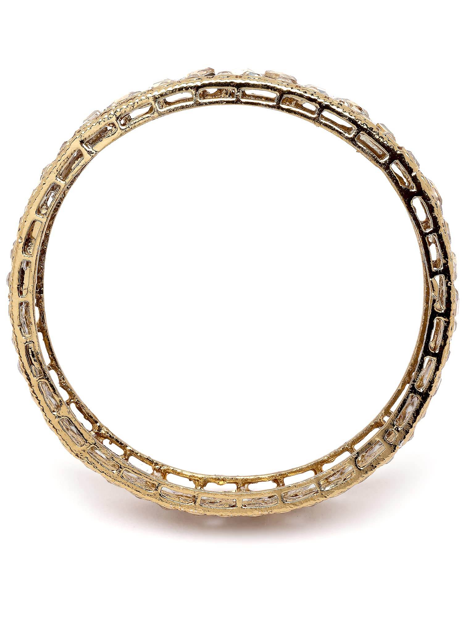T4 Jewels Set of 2 Golden Kundan Studded Antique Gold Plated Bangles for Women T4 Jewels