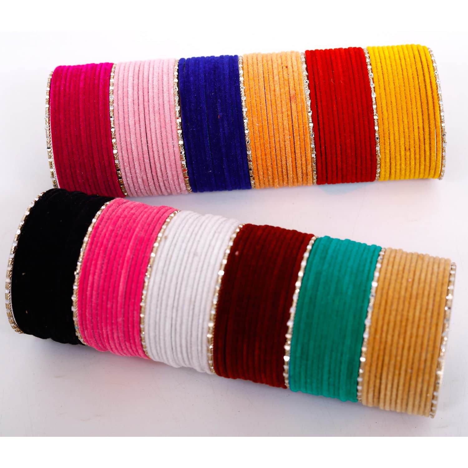 T4 Jewels Charming 12 Multicolors Stylish Plain Metal Velvet Bangle Box Set for Women & Girls Jewellery T4 Jewels