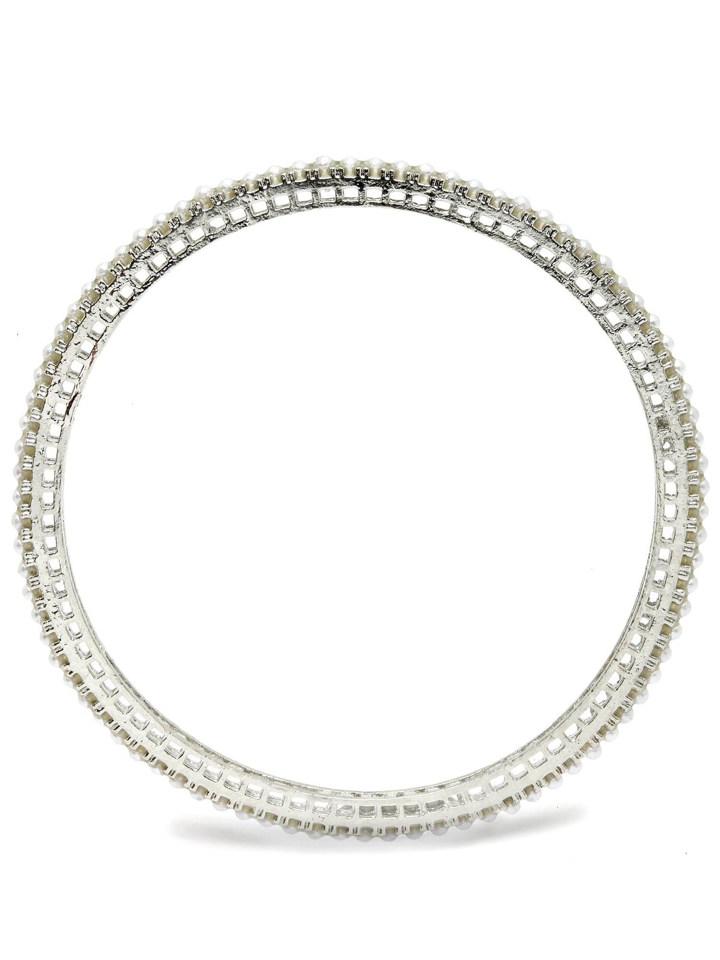 T4 Jewels Oxidised Silver Pearl Studded Tribal Set of 4 Bangles for Women T4 Jewels