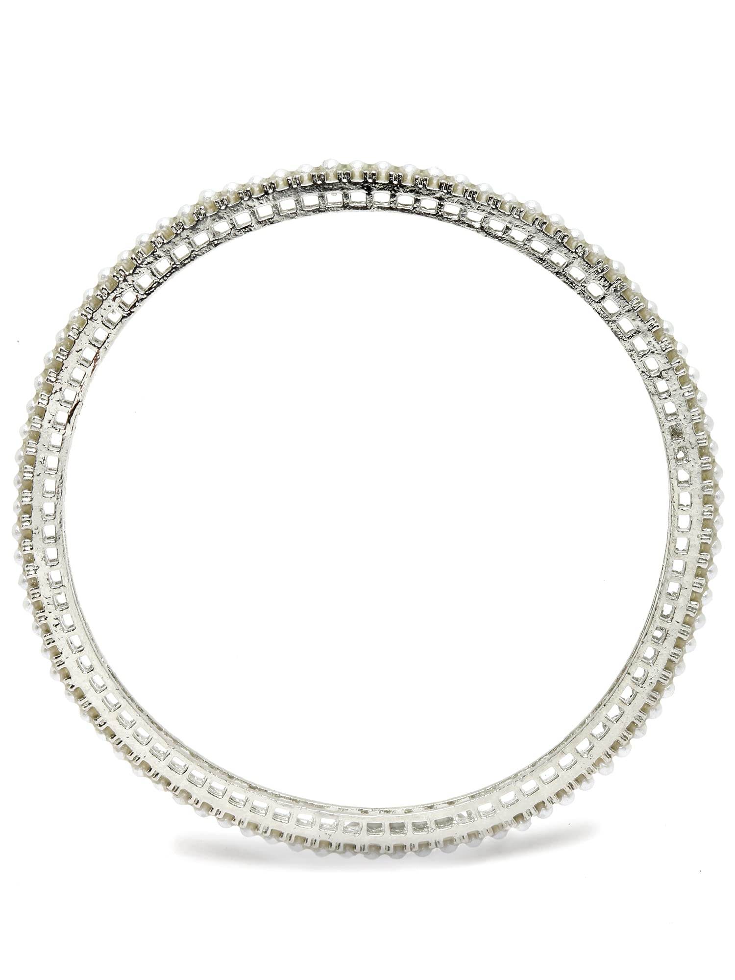 T4 Jewels Oxidised Silver Pearl Studded Tribal Set of 4 Bangles for Women T4 Jewels