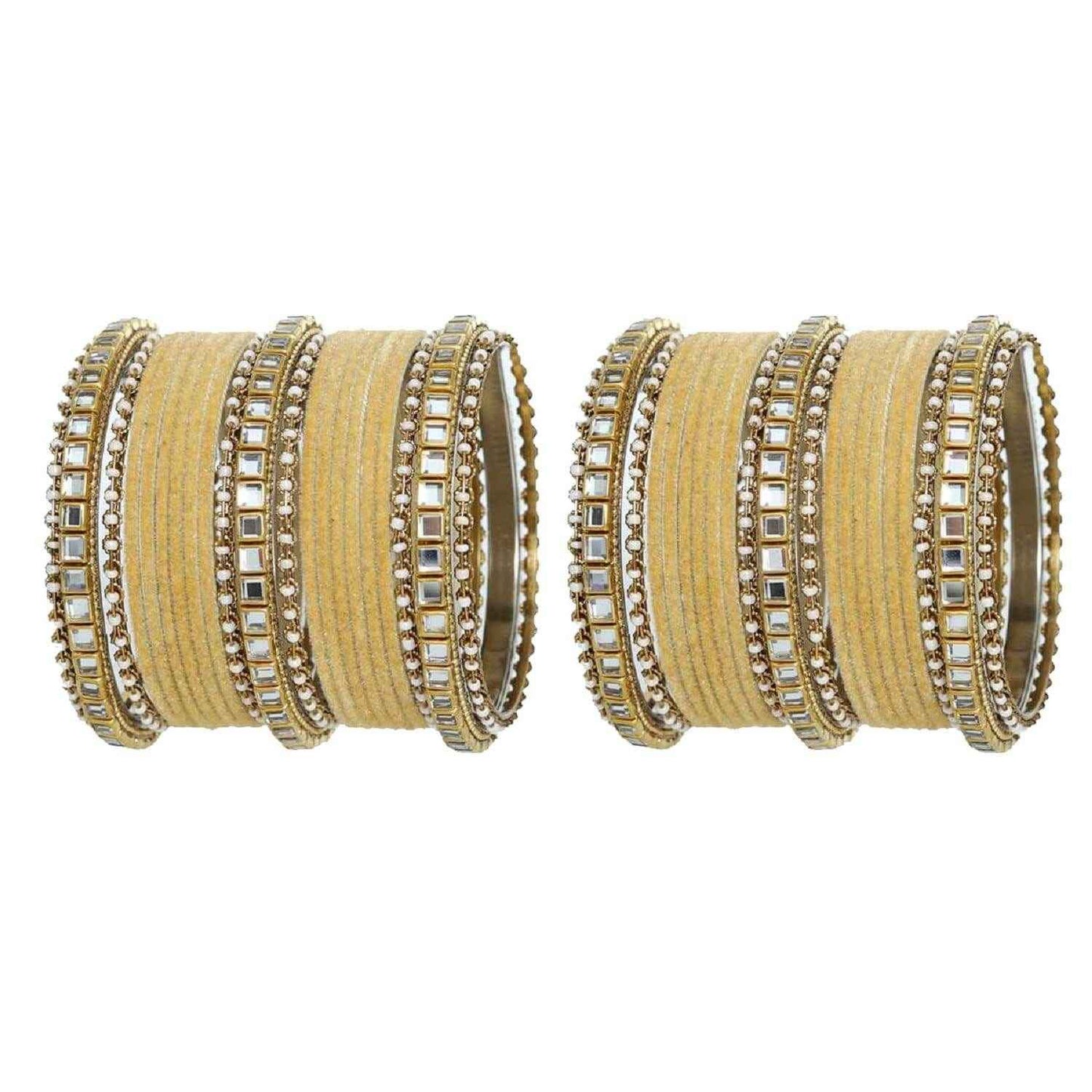 T4 Jewels Stones Studded Latest Fashion Jewellery Kundan Glossy Velvet Metal Bangles Set - 105NO Cream All Bangle Sets T4 Jewels