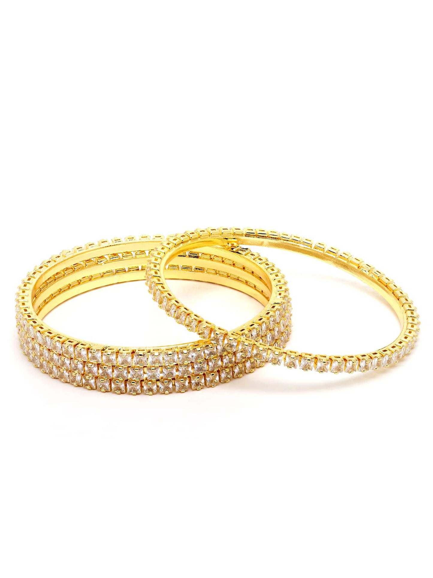 T4 Jewels Set of 4 Gold Plated American Diamond Studded Bangles for Women T4 Jewels