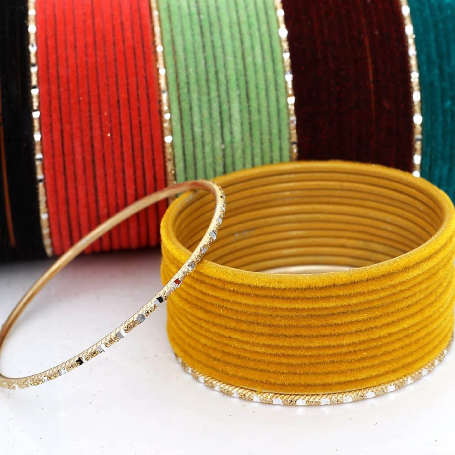 T4 Jewels Charming 12 Multicolors Stylish Plain Metal Velvet Bangle Box Set for Women & Girls Jewellery T4 Jewels
