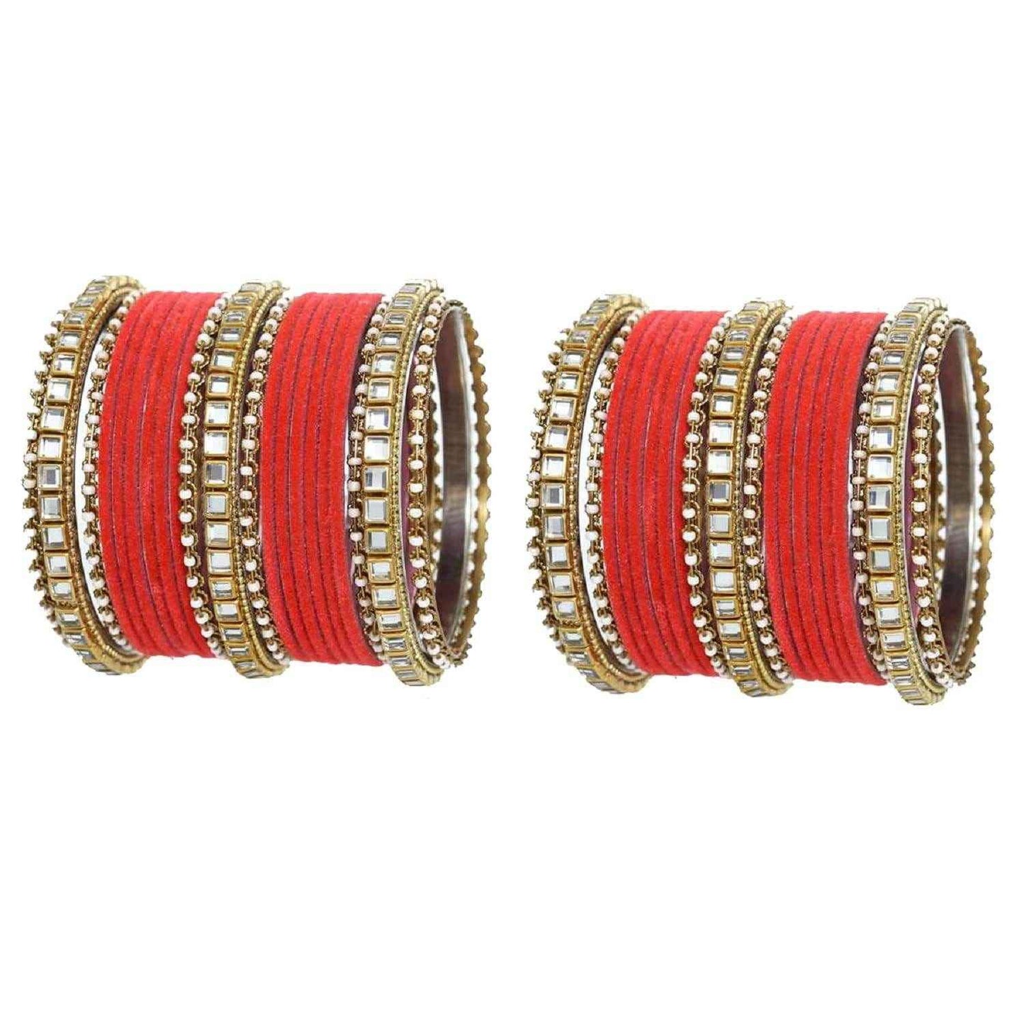 T4 Jewels Stones Studded Latest Fashion Jewellery Kundan Glossy Velvet Metal Bangles Set - 105NO Carrot Pink All Bangle Sets T4 Jewels