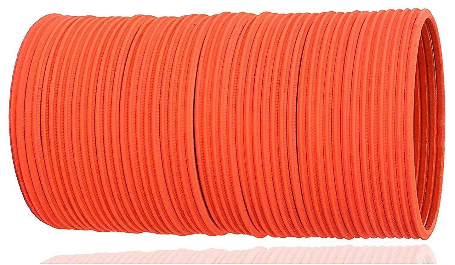 T4 Jewels Matte Desighn Neon Colour Branded Bangles Set For Women And Girls - (Pack Of 48 Bangles) - BD Dark Orange Metal Bangles T4 Jewels