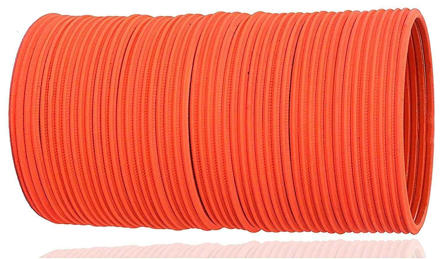 T4 Jewels Matte Desighn Neon Colour Branded Bangles Set For Women And Girls - (Pack Of 48 Bangles) - BD Dark Orange Metal Bangles T4 Jewels