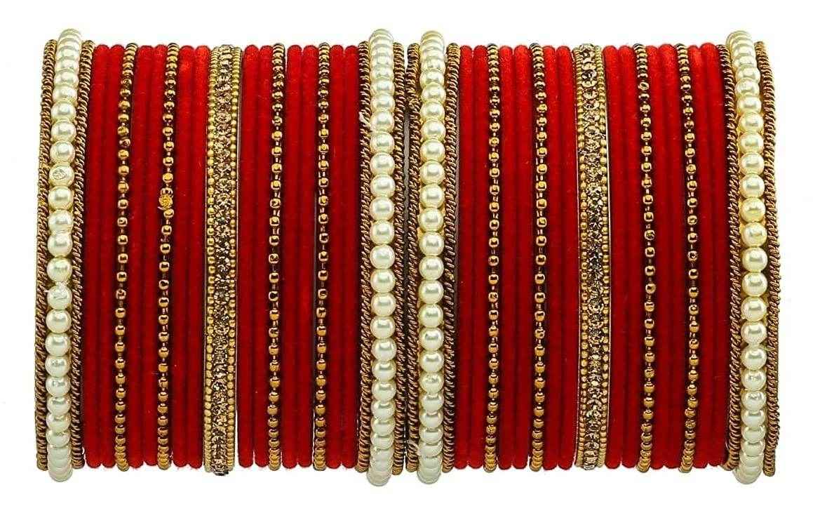 T4 Jewels Gold Plated Beautiful Fashion Jewellery Brass Metal Bangles Set(Set For 2 Hand) - 61NO Red All Bangle Sets T4 Jewels