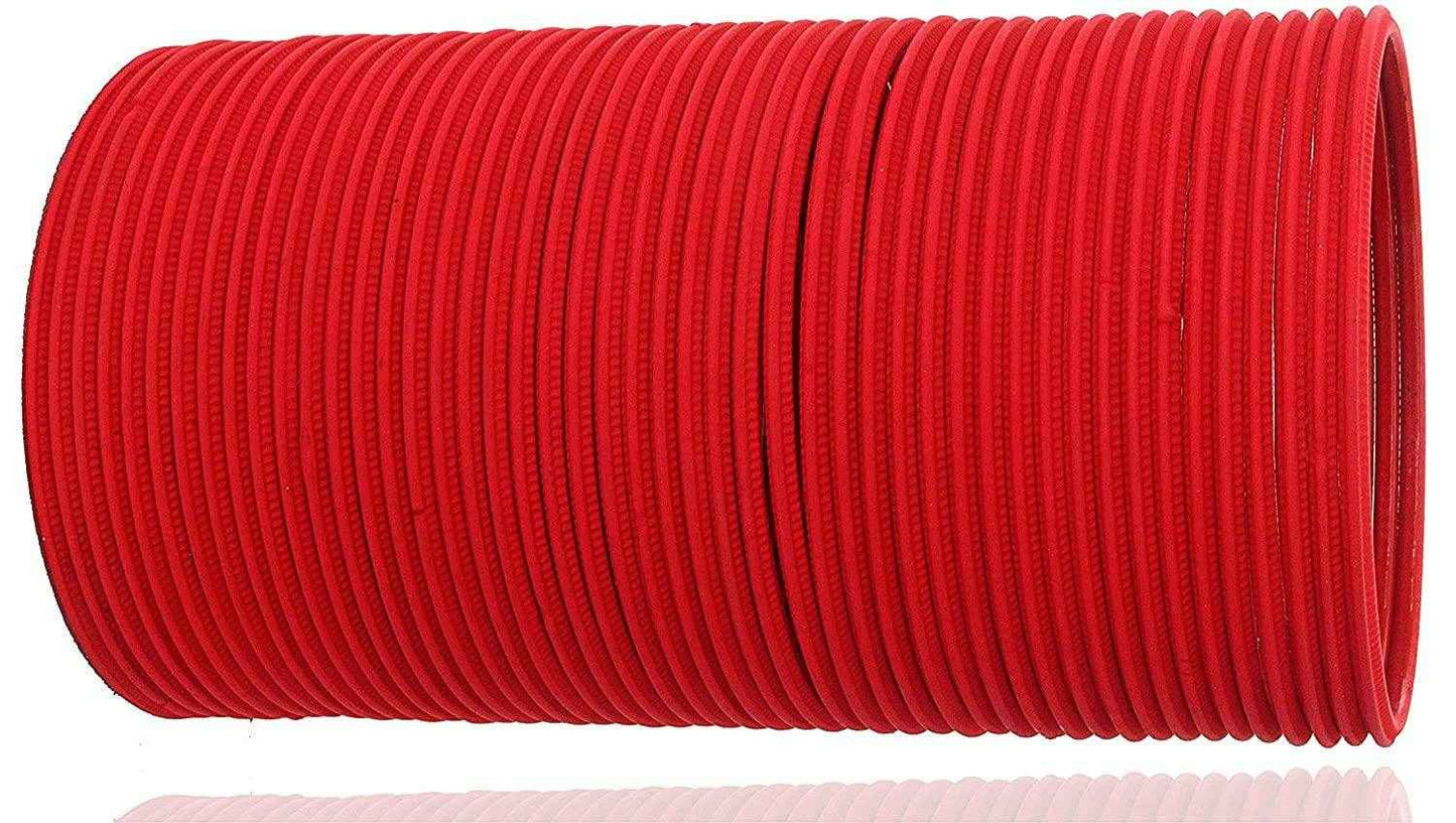 T4 Jewels Matte Desighn Neon Colour Branded Bangles Set For Women And Girls - (Pack Of 48 Bangles) - BD Red Metal Bangles T4 Jewels