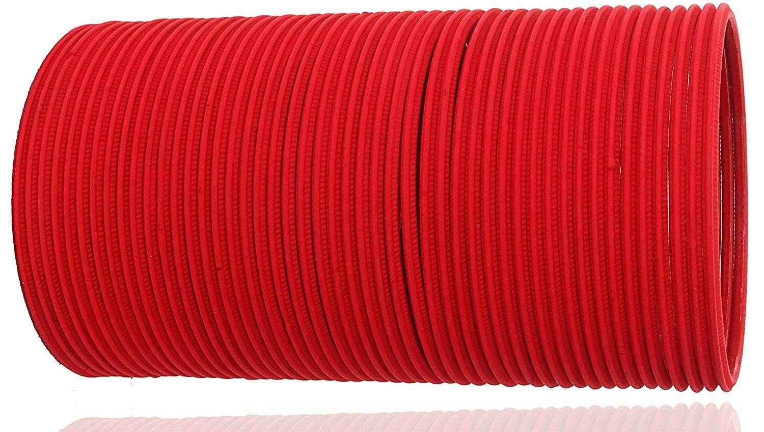 T4 Jewels Matte Desighn Neon Colour Branded Bangles Set For Women And Girls - (Pack Of 48 Bangles) - BD Red Metal Bangles T4 Jewels
