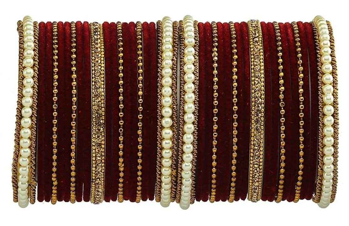 T4 Jewels Gold Plated Beautiful Fashion Jewellery Brass Metal Bangles Set(Set For 2 Hand) - 61NO Maroon All Bangle Sets T4 Jewels