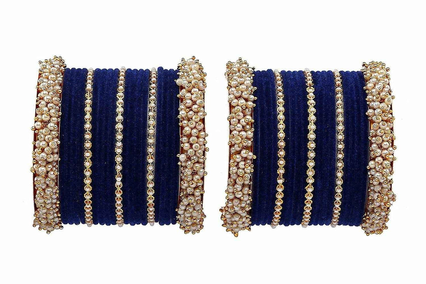 T4 Jewels Stylish Latest Collection Fashion Jewellery Pearl And Stone Glossy Finished Metal Bangles Set - 70NO Navy Blue All Bangle Sets T4 Jewels