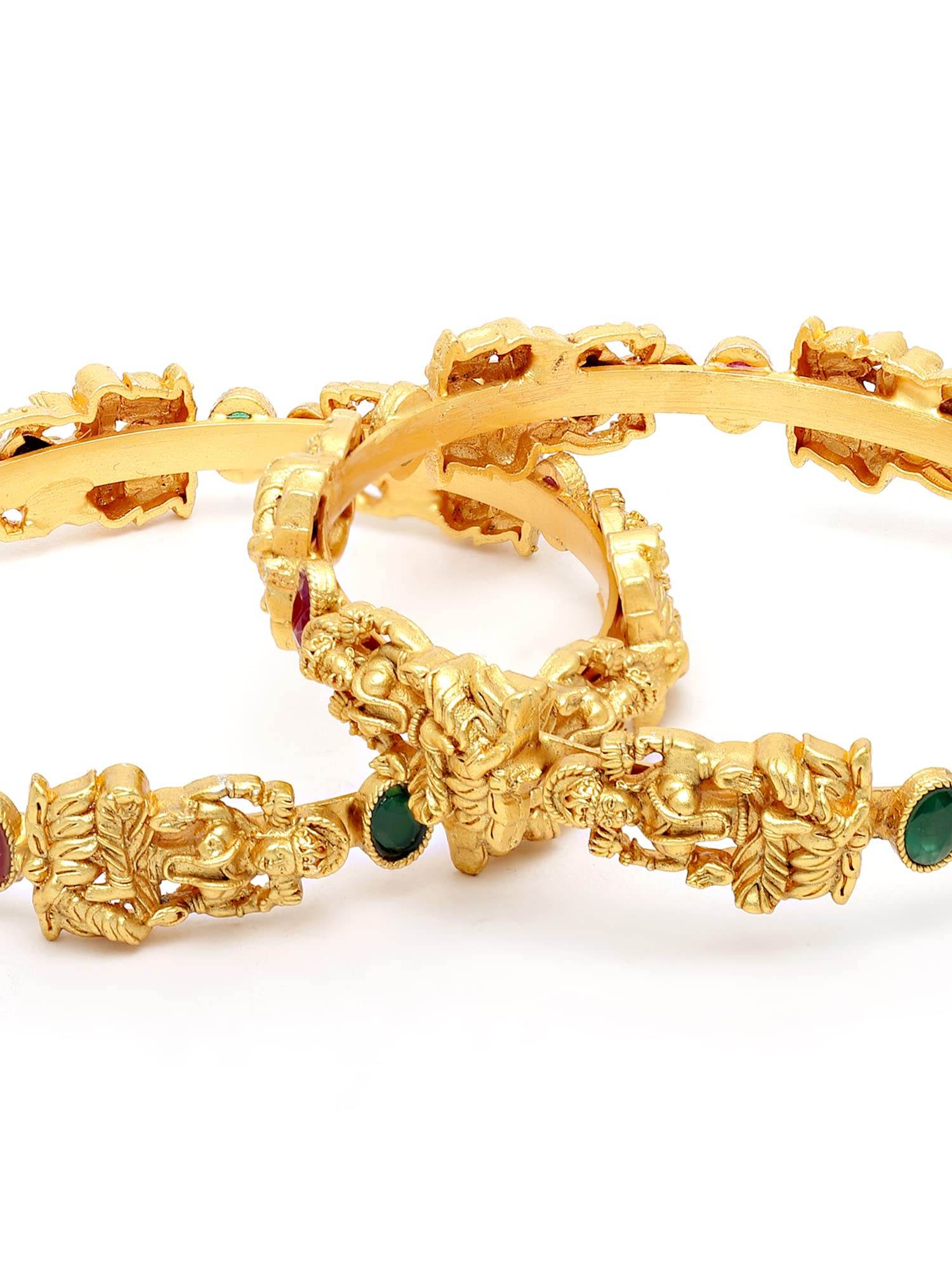 T4 Jewels Antique Gold Plated Set of 2 Mata Laxmi Rajwadi Temple Bangles for Women T4 Jewels