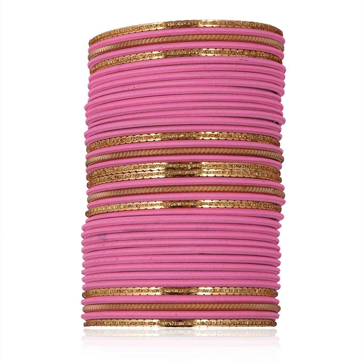 T4 Jewels Beautiful Matte Textured Red/Blue/Yellow/Green/Pink/Orange Colour Metal Bangles Set - 87NO Pink All Bangle Sets T4 Jewels