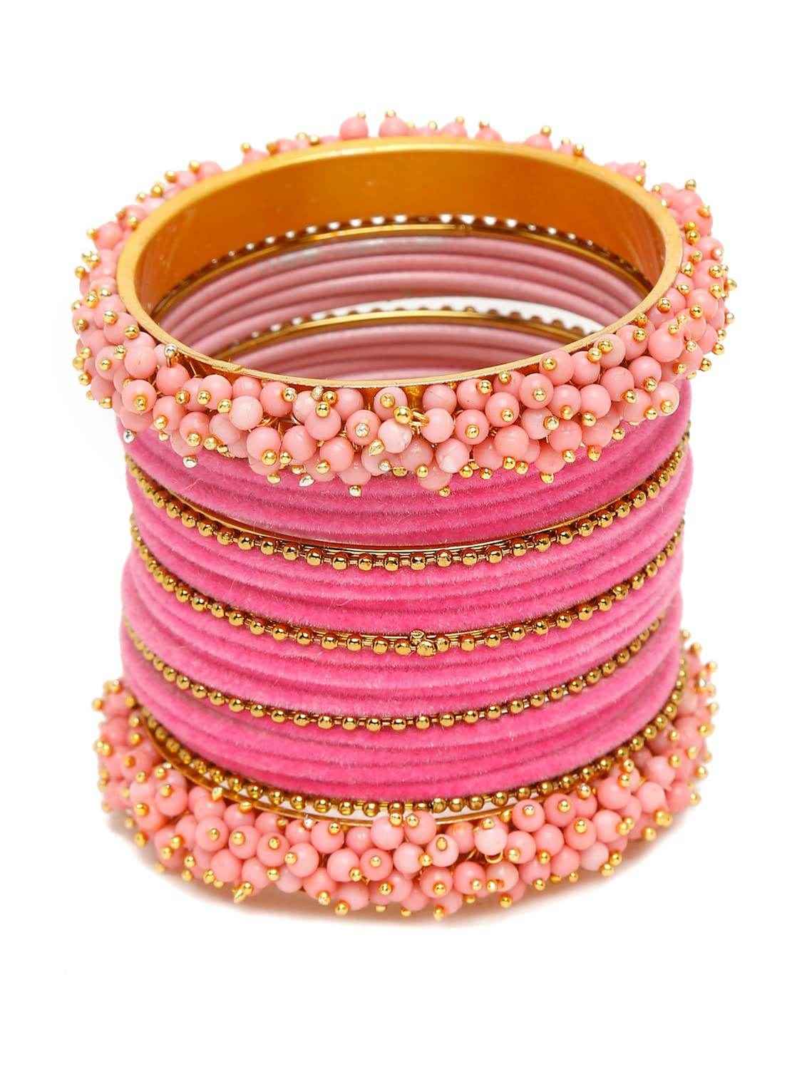 T4 Jewels Fashion Latest Gold Plated Set of 23 Stylish Traditional Bangle for Women - 4NO Pink All Bangle Sets T4 Jewels