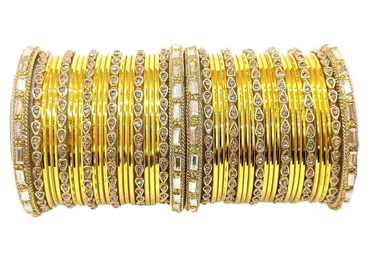 T4 Jewels 18k Gold Plated Drop Design Beautiful Stylish Fashion Jewellery Glass Bangles Set - 78NO Yellow All Bangle Sets T4 Jewels