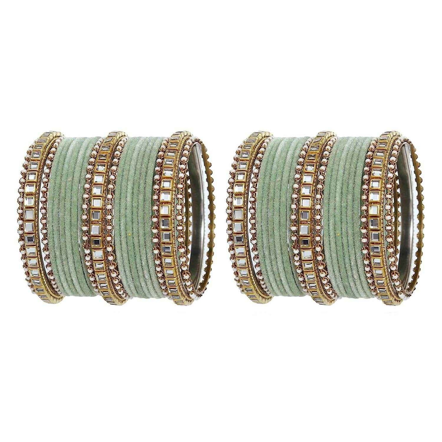 T4 Jewels Stones Studded Latest Fashion Jewellery Kundan Glossy Velvet Metal Bangles Set - 105NO Pista All Bangle Sets T4 Jewels