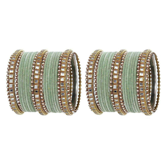 T4 Jewels Stones Studded Latest Fashion Jewellery Kundan Glossy Velvet Metal Bangles Set - 105NO Pista All Bangle Sets T4 Jewels