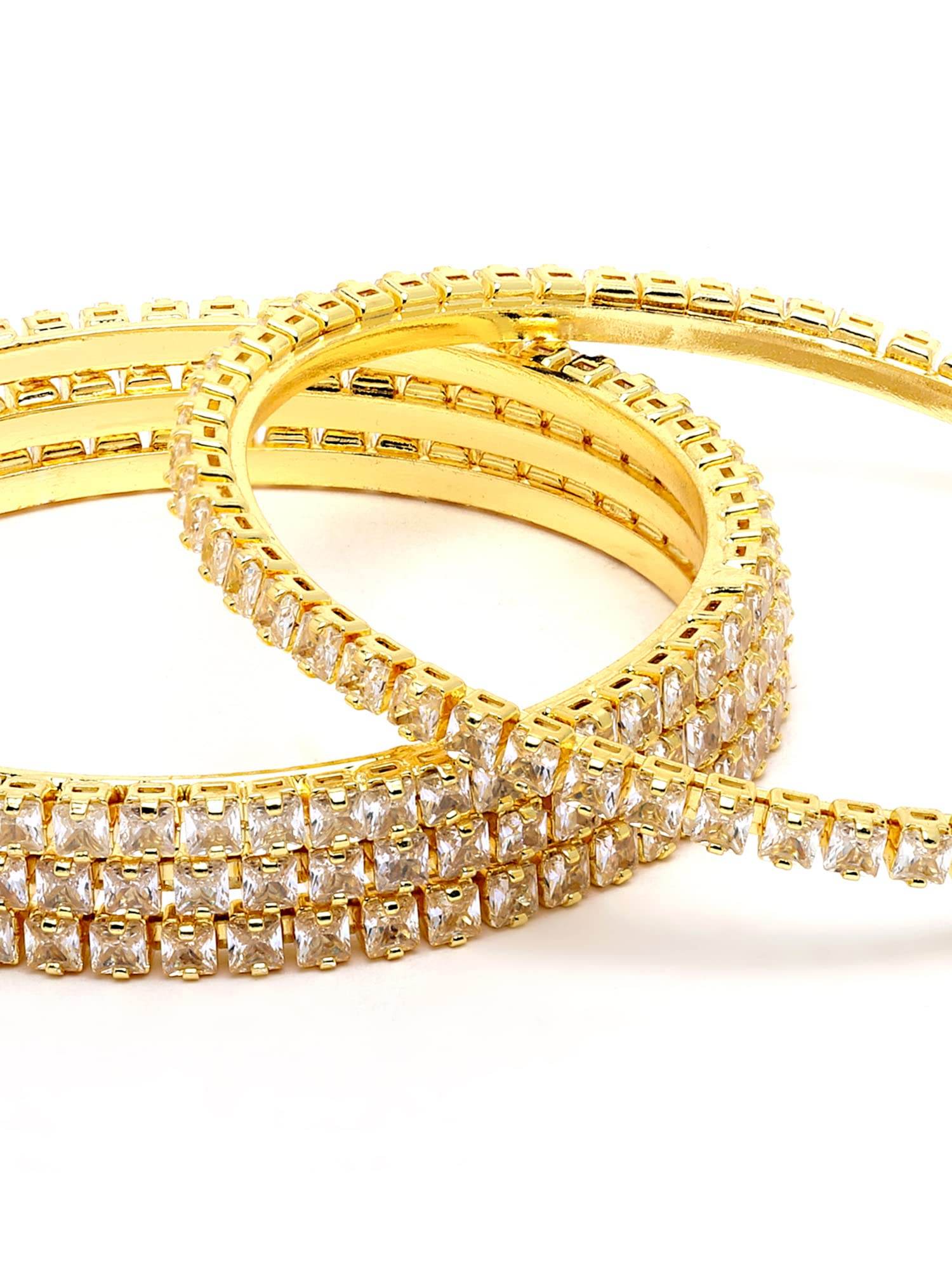 T4 Jewels Set of 4 Gold Plated American Diamond Studded Bangles for Women T4 Jewels