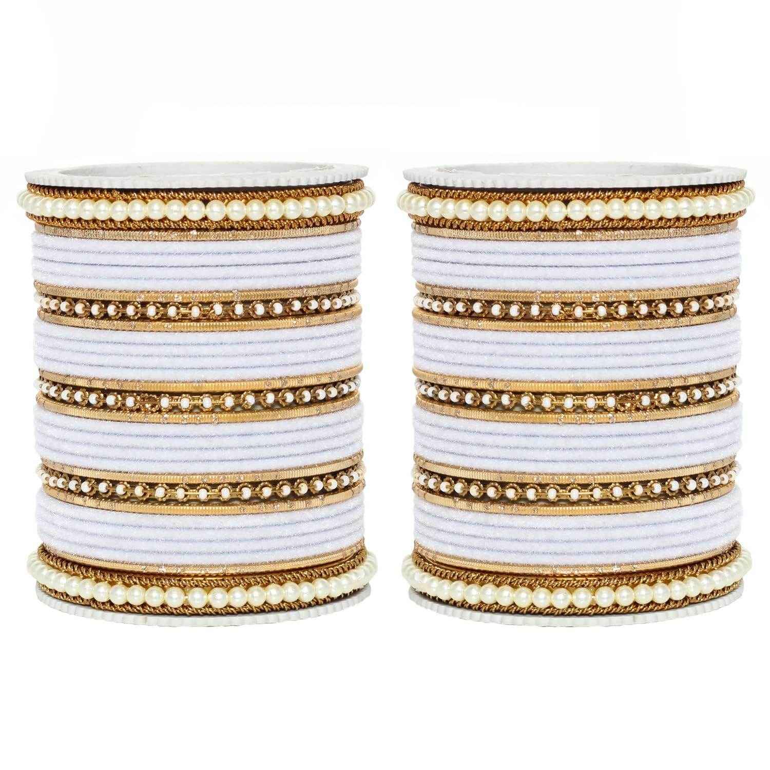 T4 Jewels Glossy Finish Beads Studded Latest Fashion Jewellery Stylish Bangles Set - 104NO White 2.6 Inches All Bangle Sets T4 Jewels